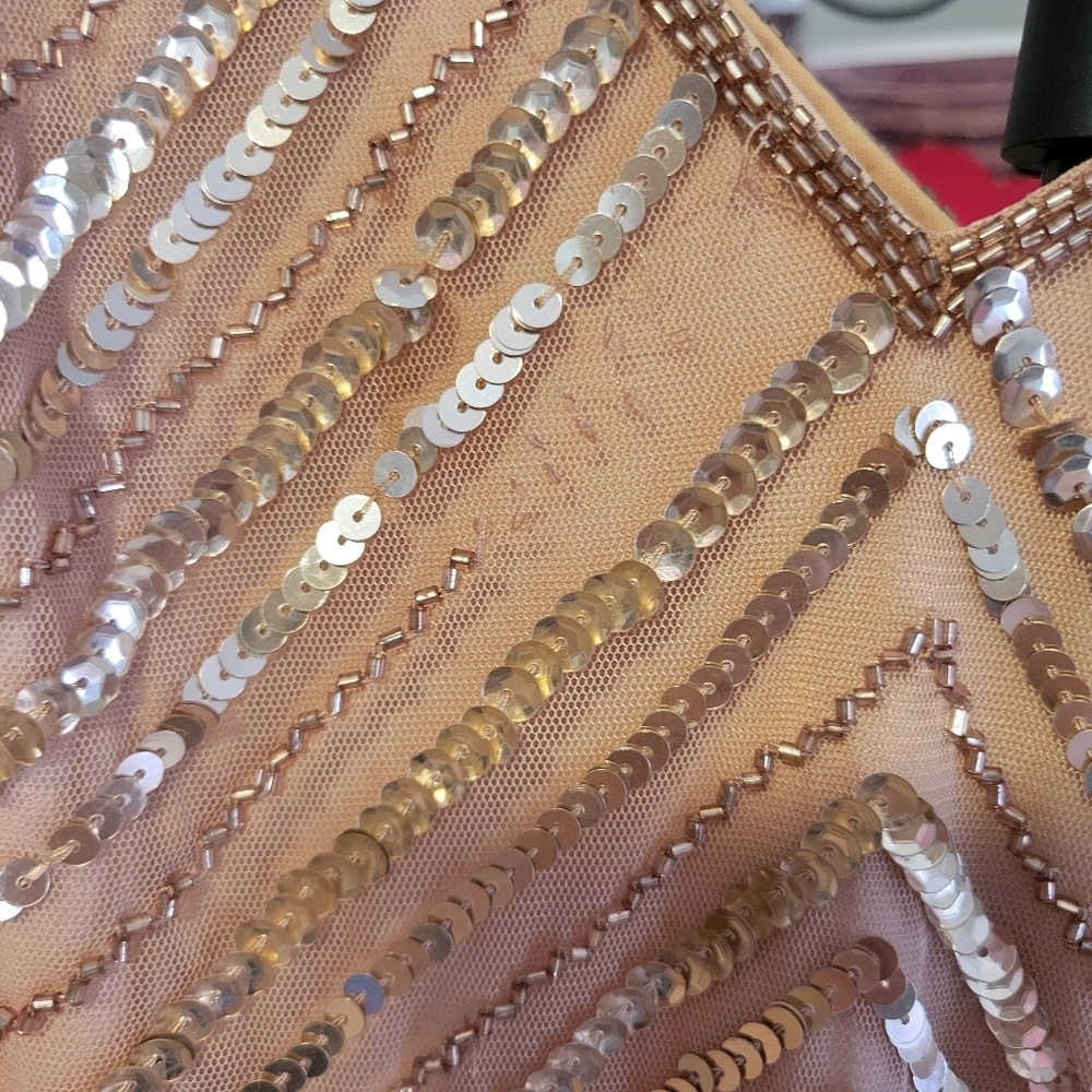 Adrianna Papell Rose Gold Sequin Midi Dress - Picture 8 of 12